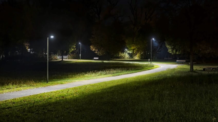 Night park with lighting